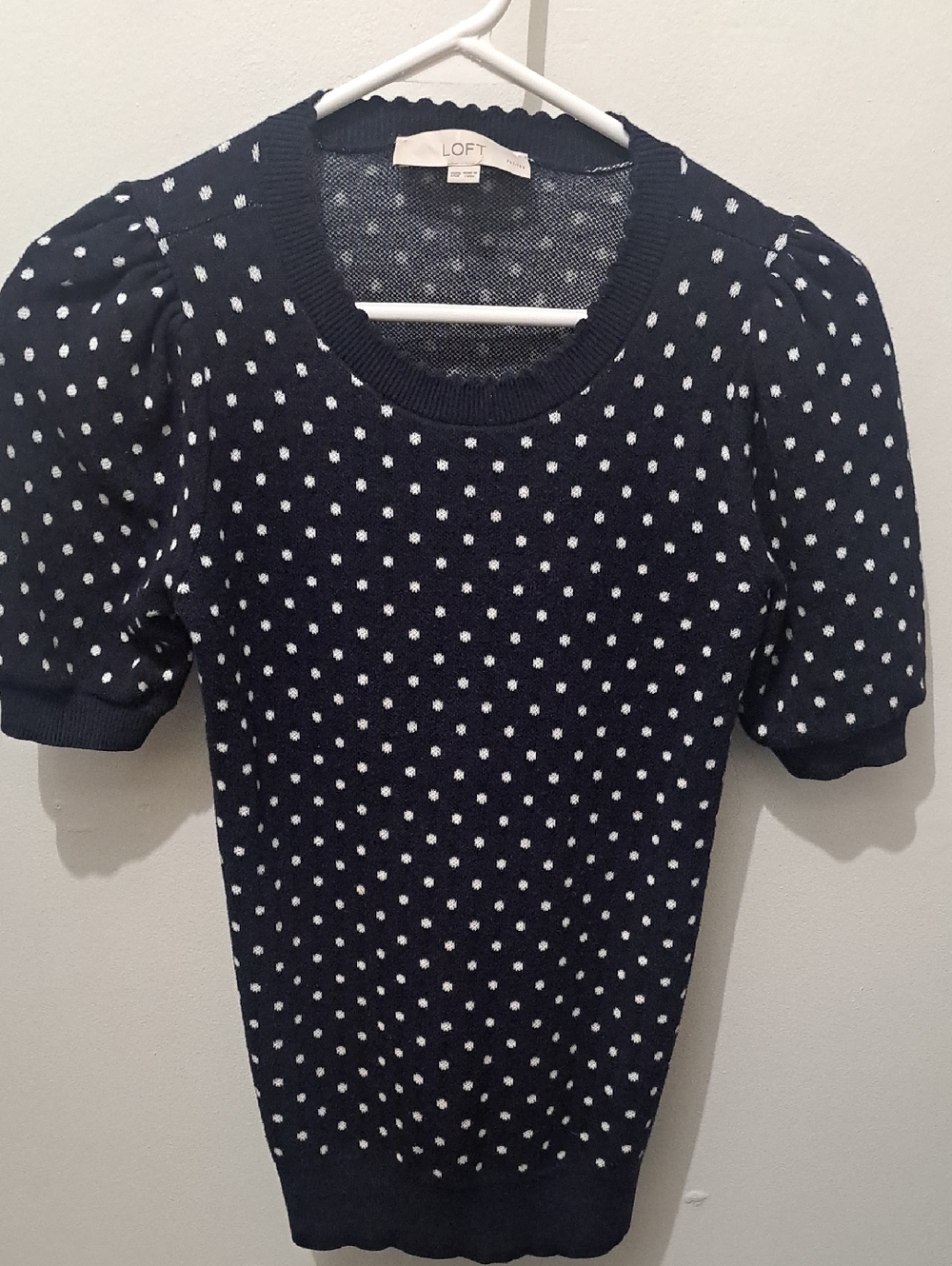 Navy Polka Dot Puff Sleeve Short-sleeved Summer Sweater